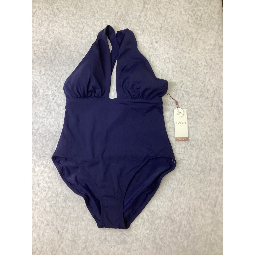 CALIA Cutout Halter One Piece Swimsuit Opulent Blue Tummy Control Size 12 NEW